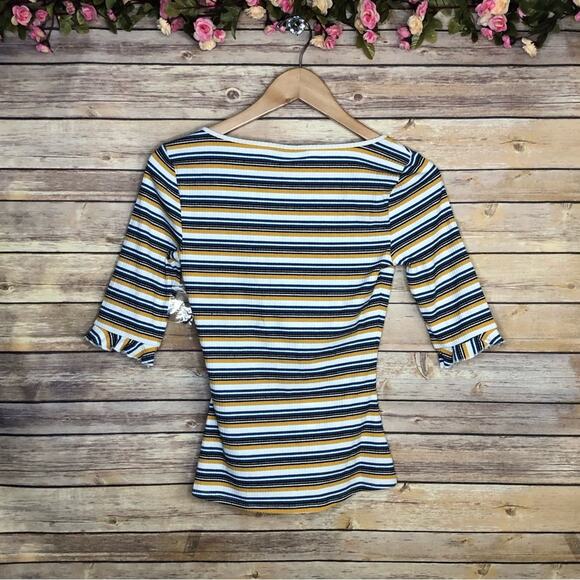 NWT ModCloth Ribbed Stripe Henley Top - Picture 3 of 8